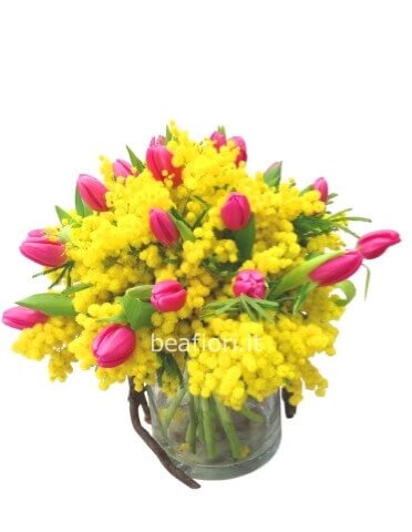 Bouquet di tulipani e mimosa