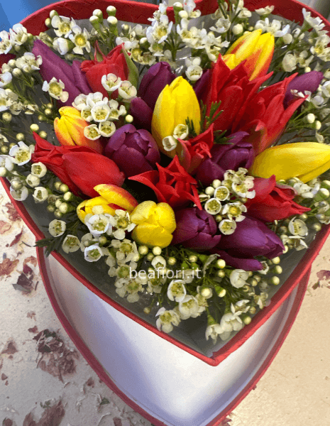 Box a cuore con tulipani